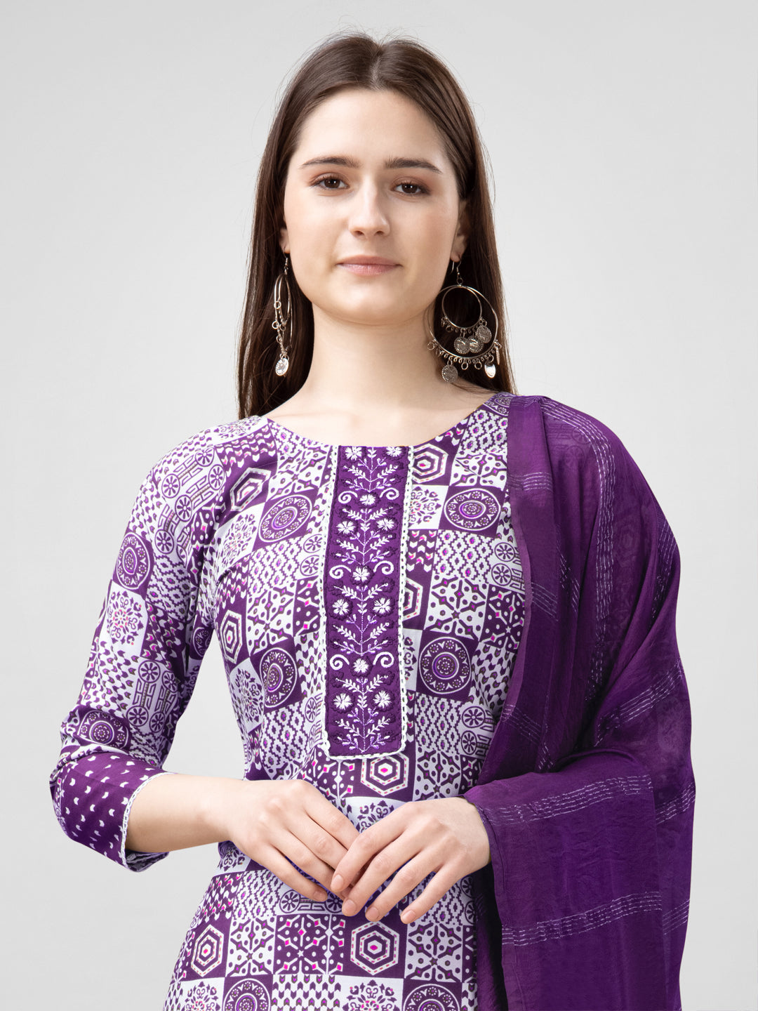 Embroidered Purple Rayon Kurta Sets for Women