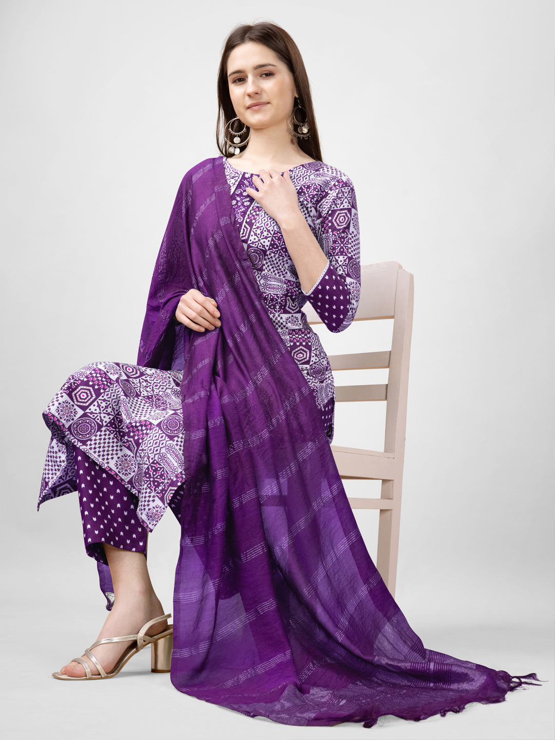 Embroidered Purple Rayon Kurta Sets for Women