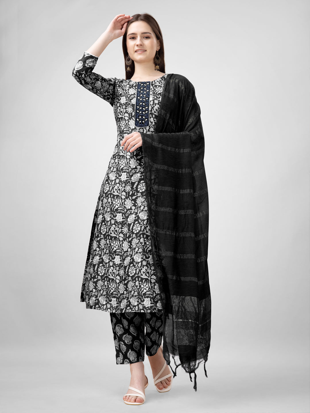 Embroidered Black Rayon Kurta Sets for Women