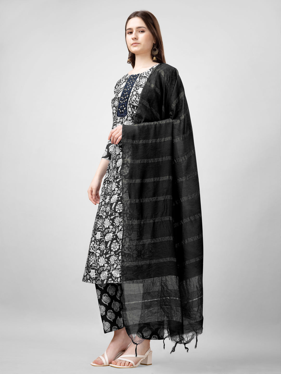 Embroidered Black Rayon Kurta Sets for Women