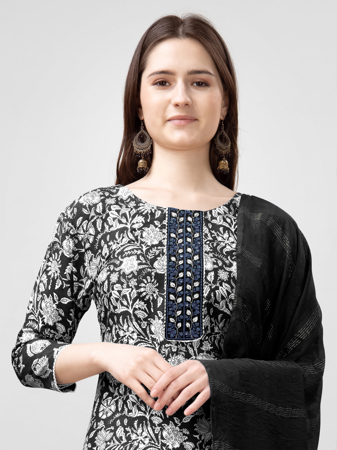 Embroidered Black Rayon Kurta Sets for Women