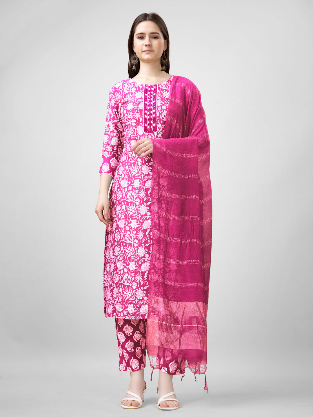 Embroidered Pink Rayon Kurta Sets for Women