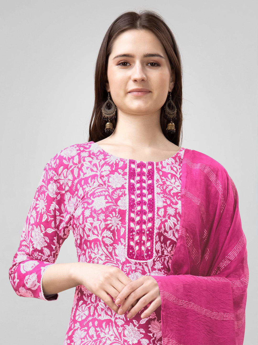 Embroidered Pink Rayon Kurta Sets for Women