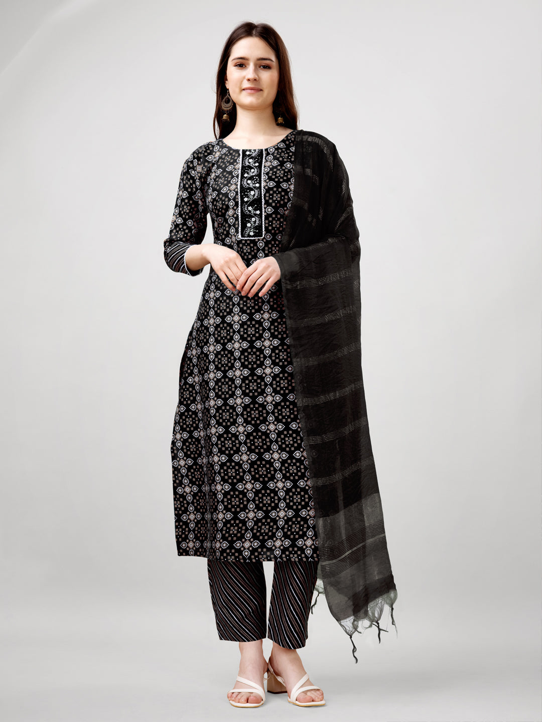 Embroidered Black Rayon Kurta Sets for Women