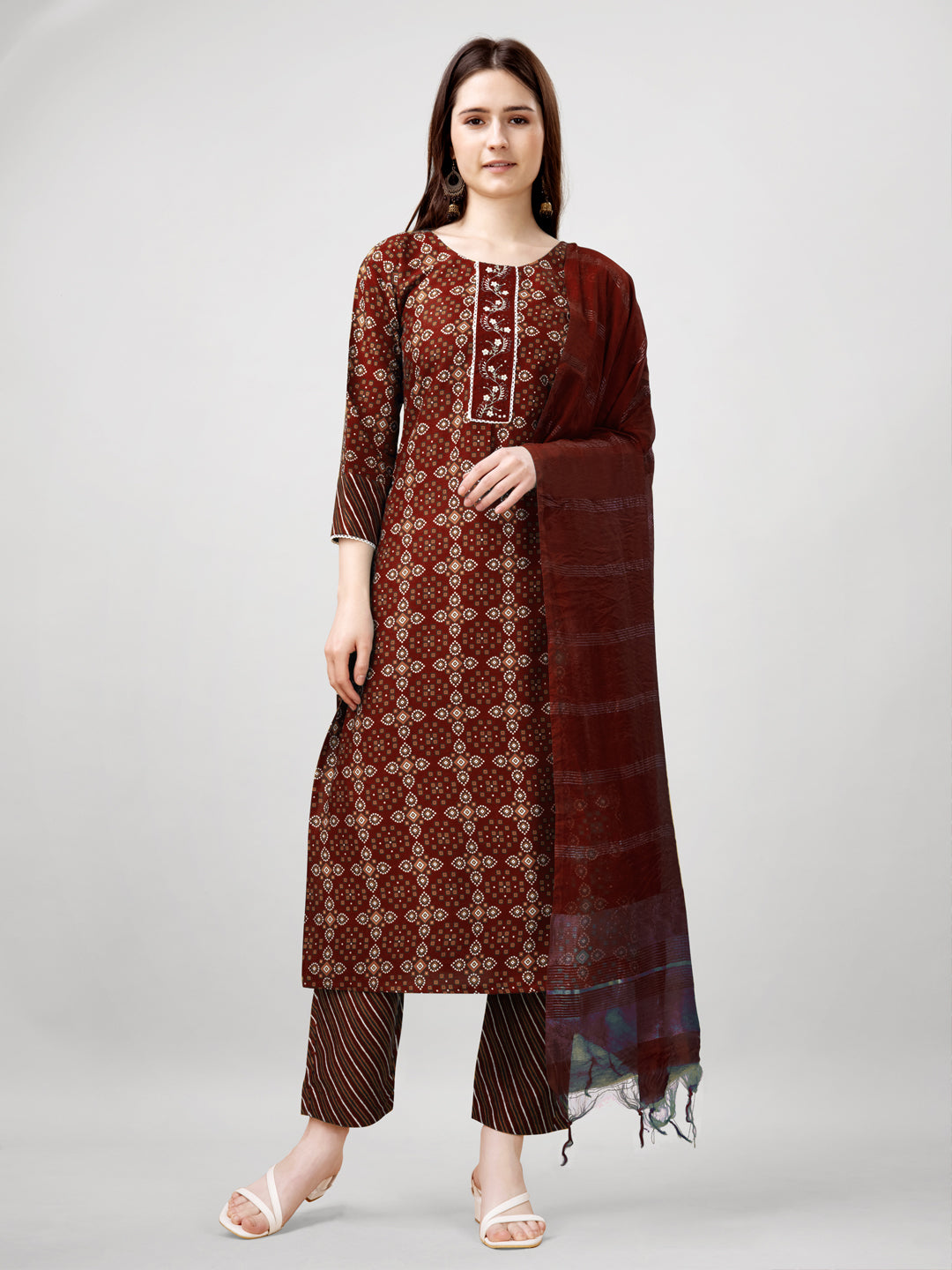 Embroidered Maroon Rayon Kurta Sets for Women