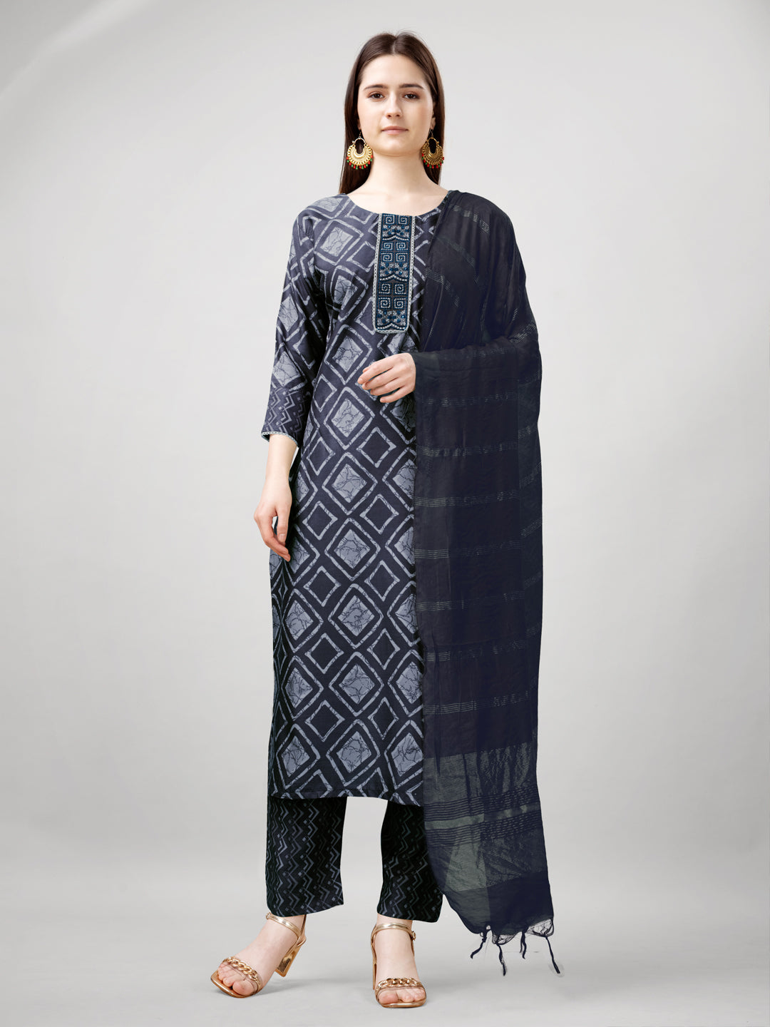 Embroidered Grey Rayon Kurta Sets for Women