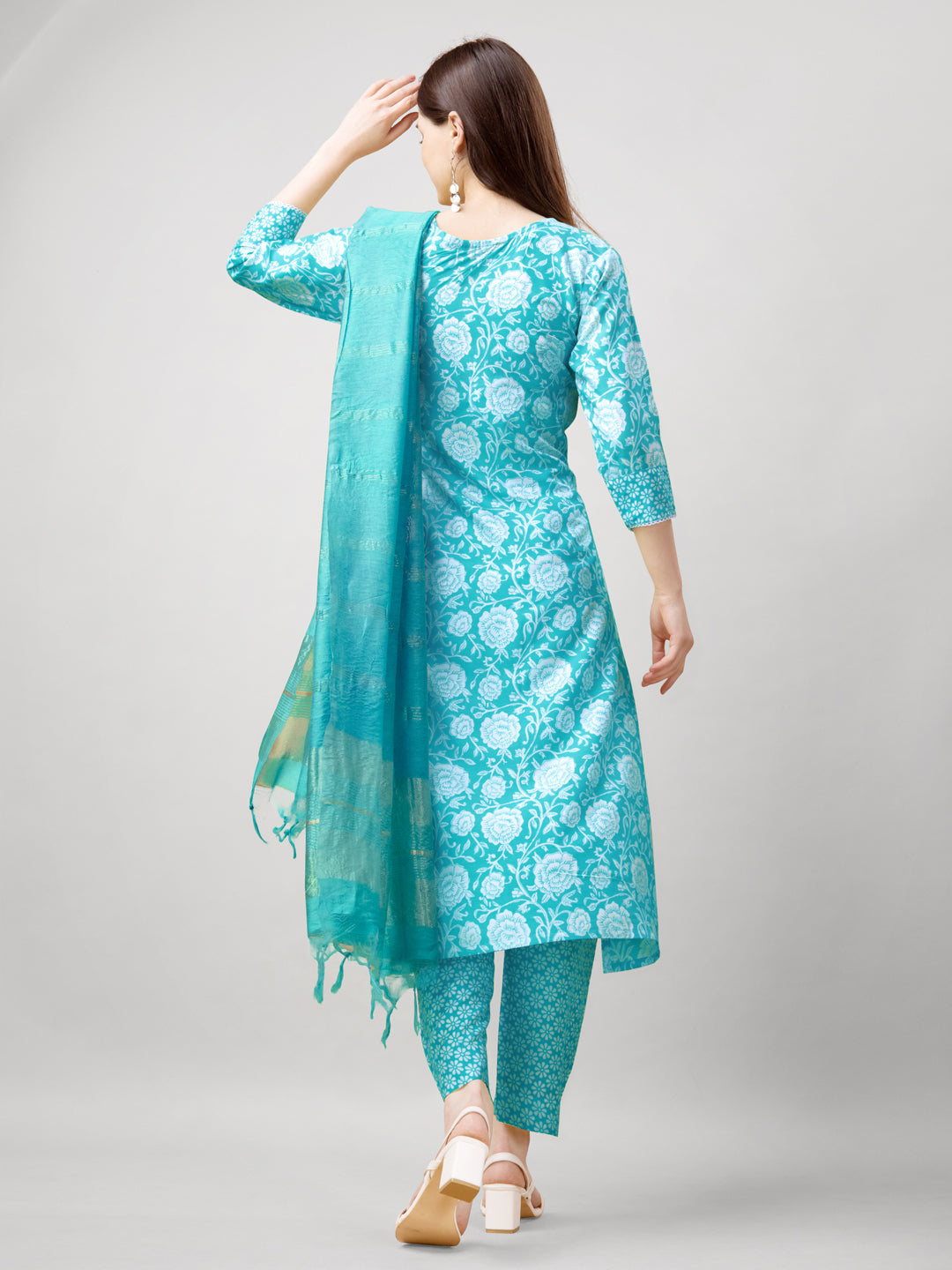 Embroidered Sky Blue Rayon Kurta Sets for Women