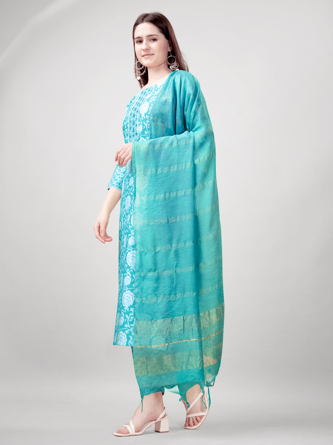 Embroidered Sky Blue Rayon Kurta Sets for Women