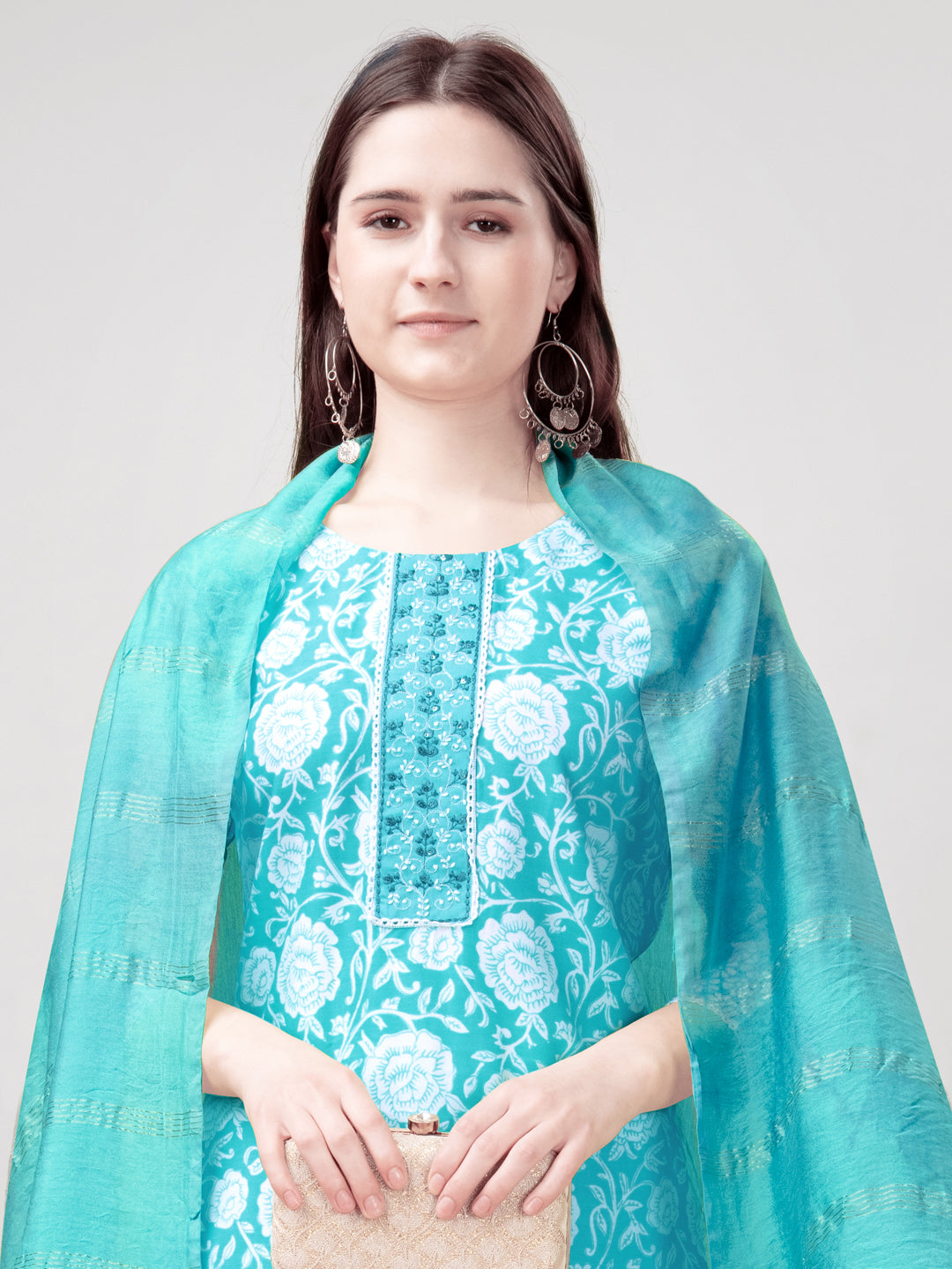 Embroidered Sky Blue Rayon Kurta Sets for Women