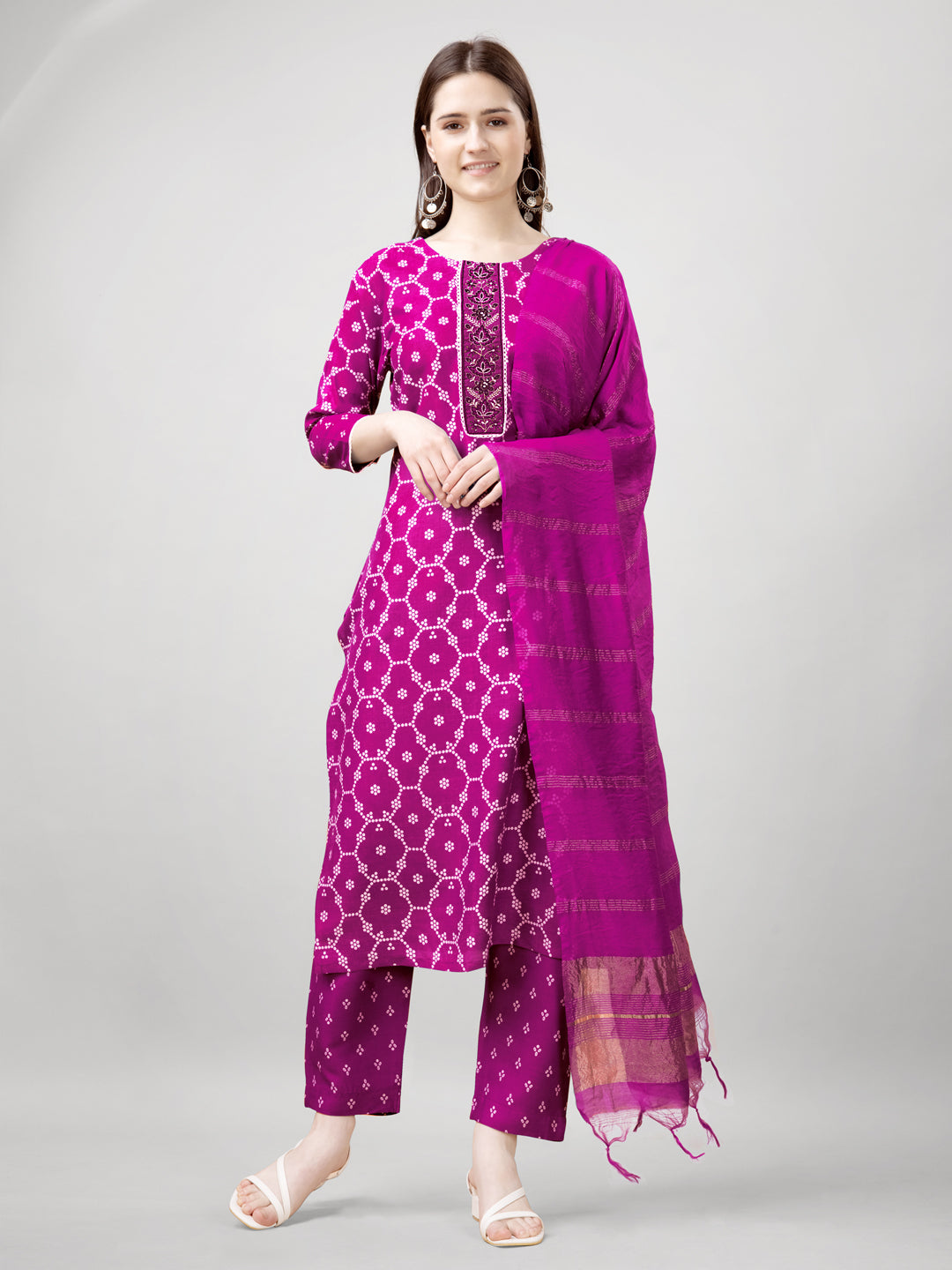 Embroidered Pink Rayon Kurta Sets for Women