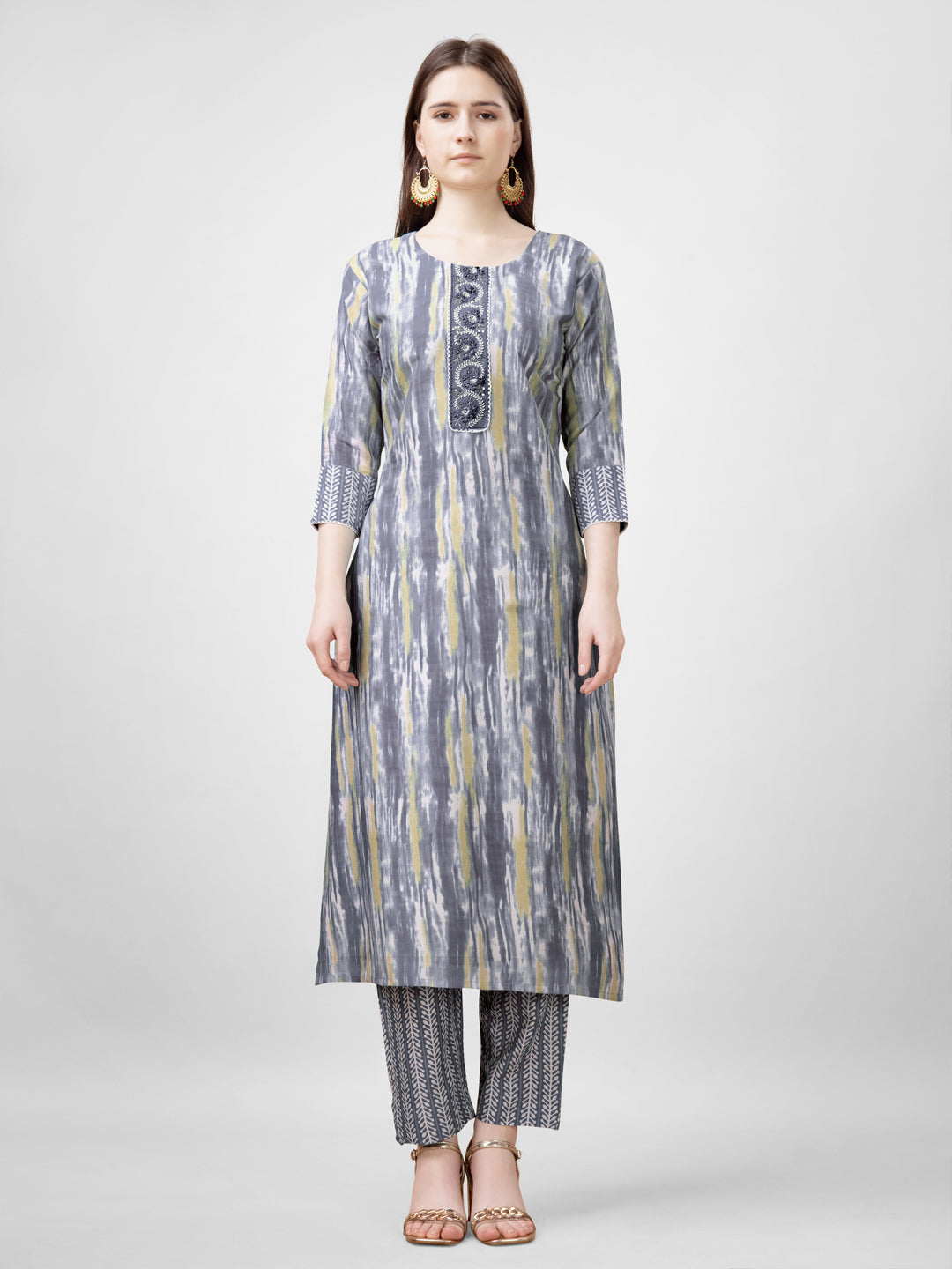 Embroidered Gray Rayon Kurta Sets For Women