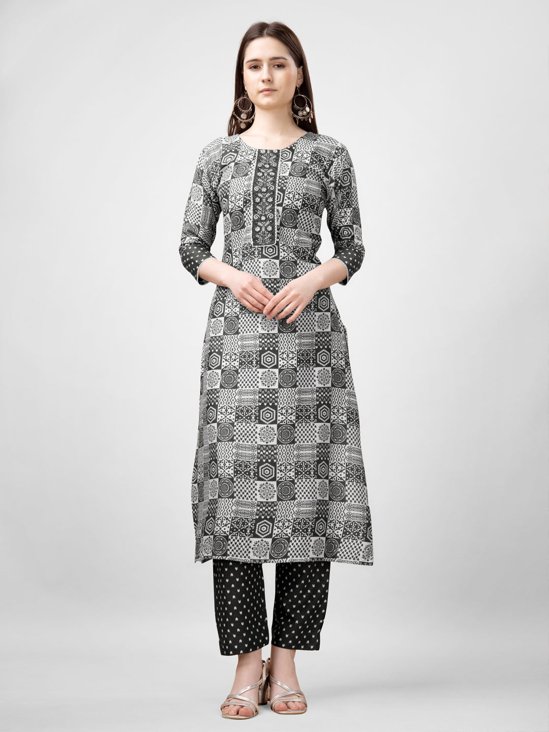 Embroidered Black Rayon Kurta Sets For Women