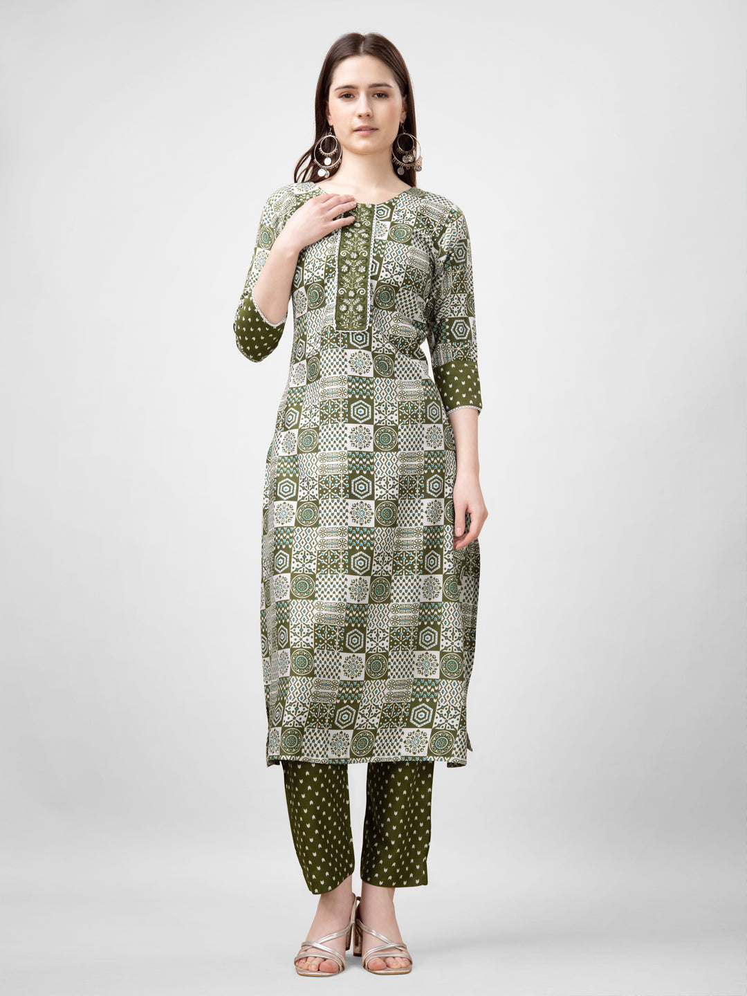 Embroidered Mehendi Green Rayon Kurta Sets For Women