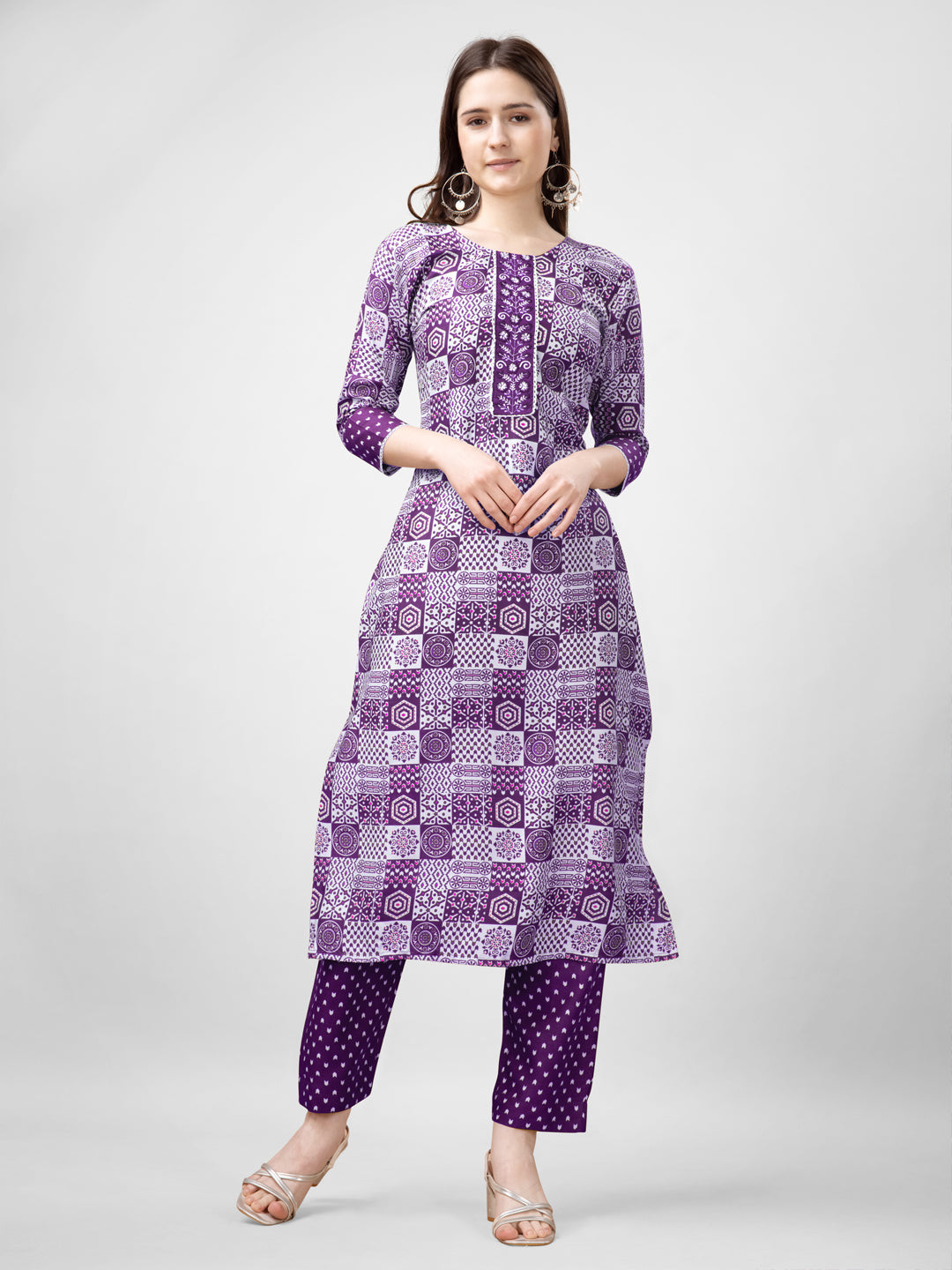 Embroidered Purple Rayon Kurta Sets For Women