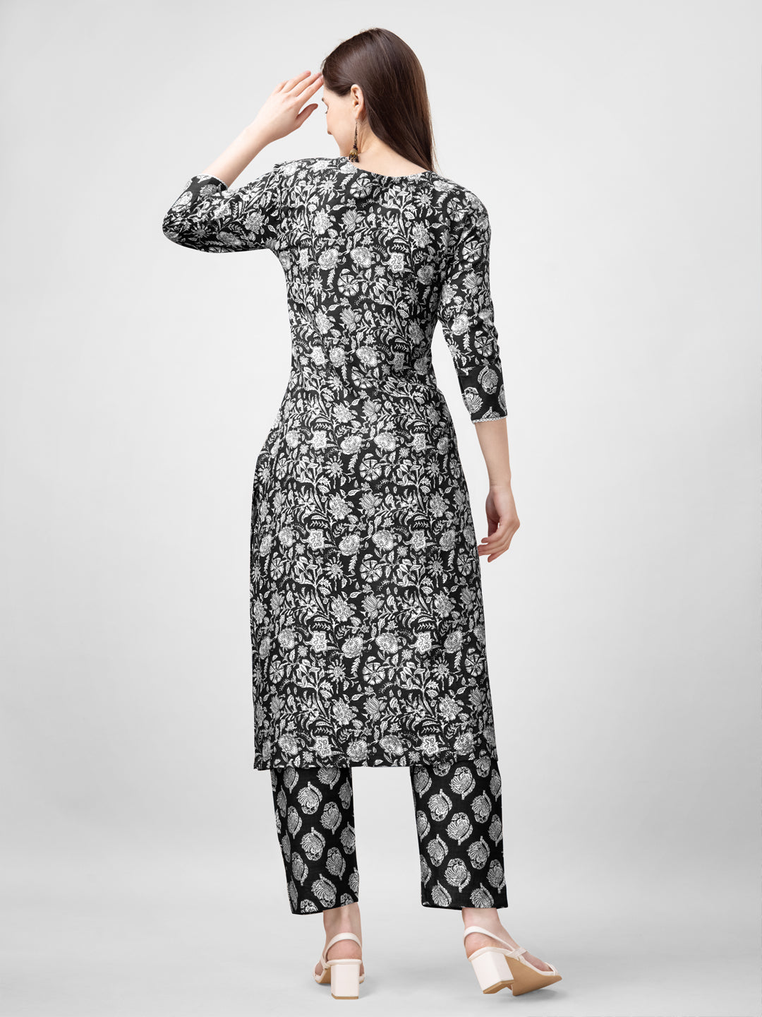 Embroidered Black Rayon Kurti Pant Sets For Women