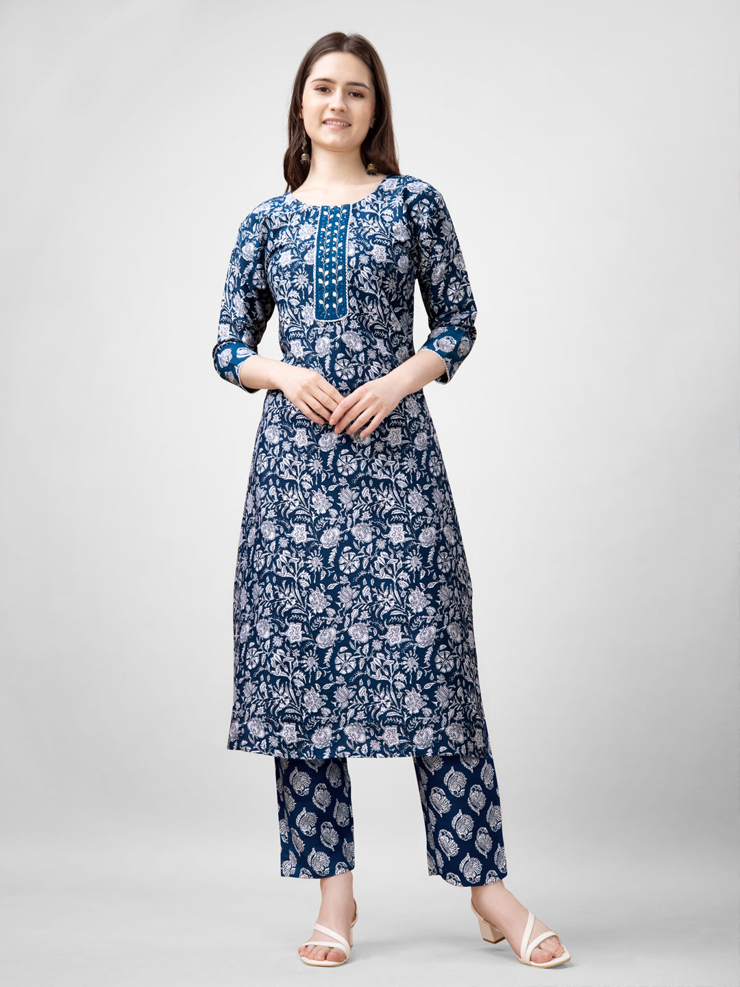 Embroidered Morpichh Blue Rayon Kurta Pant Sets For Women