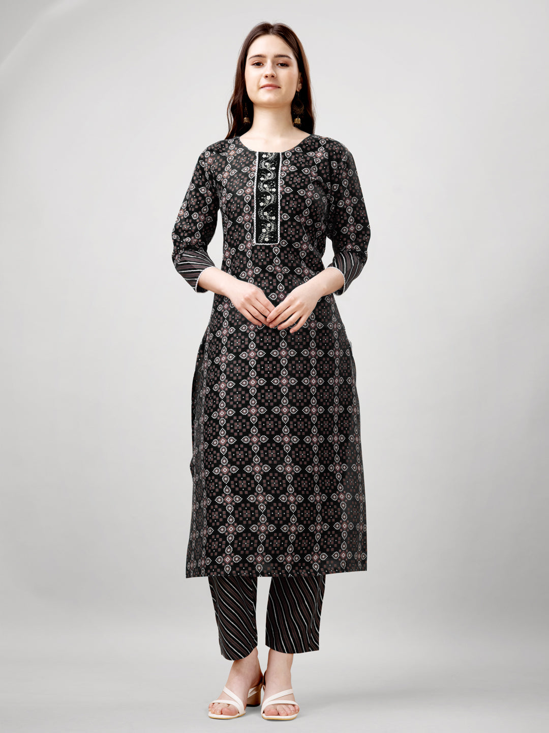 Printed Embroidered Black Rayon Kurta Pant Sets For Women