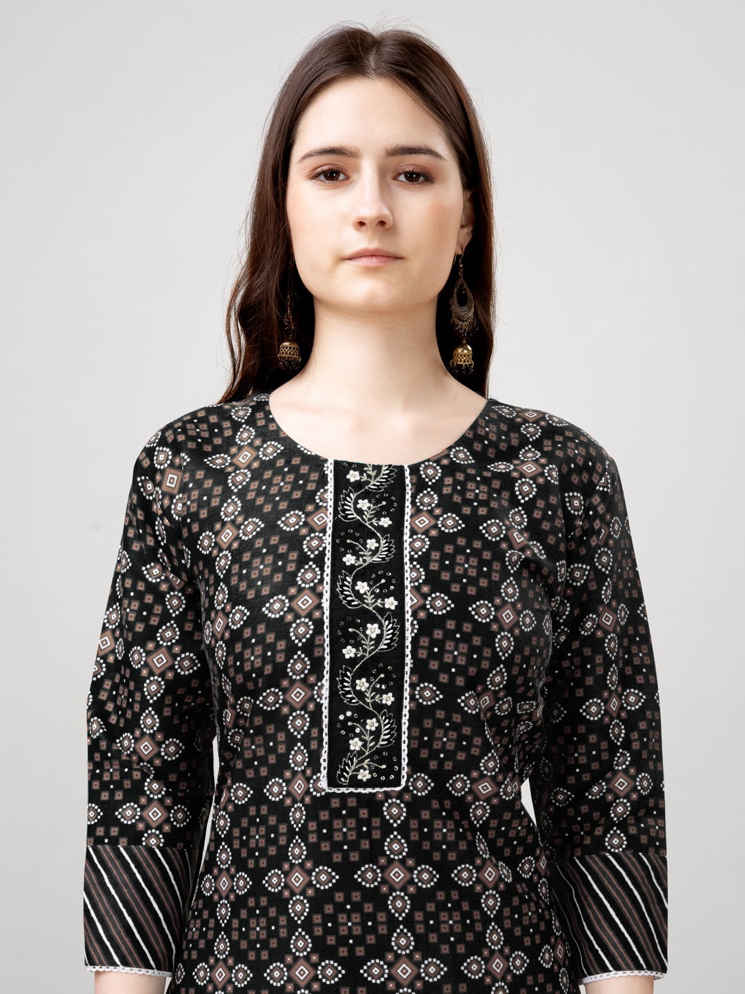 Printed Embroidered Black Rayon Kurta Pant Sets For Women