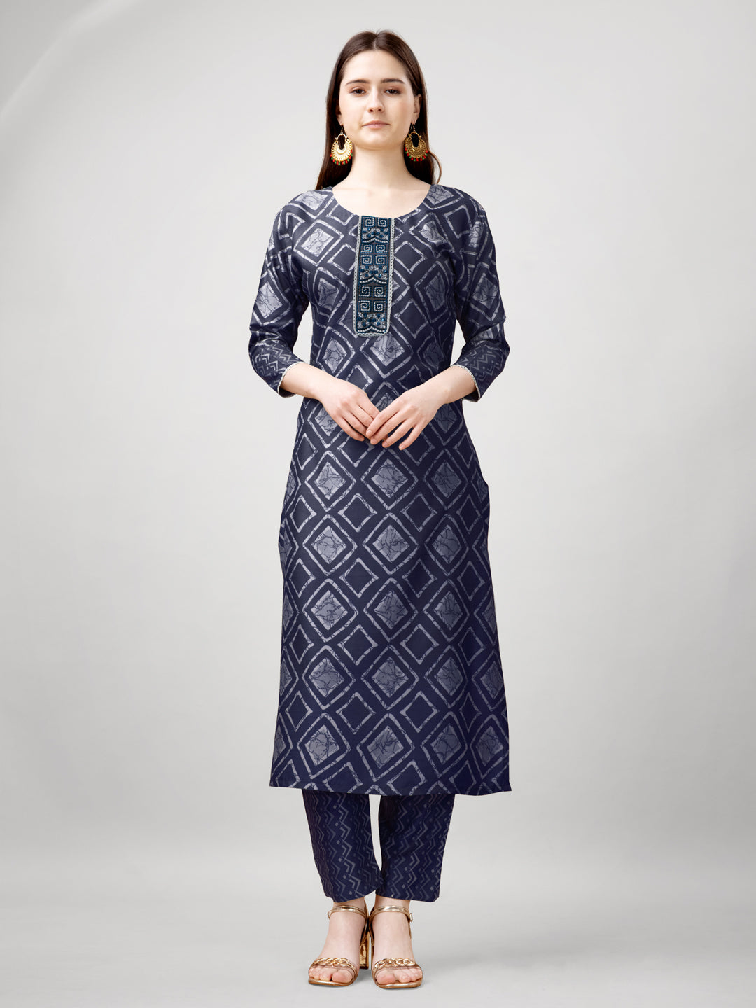 Printed Embroidered Gray Rayon Kurta Sets For Women