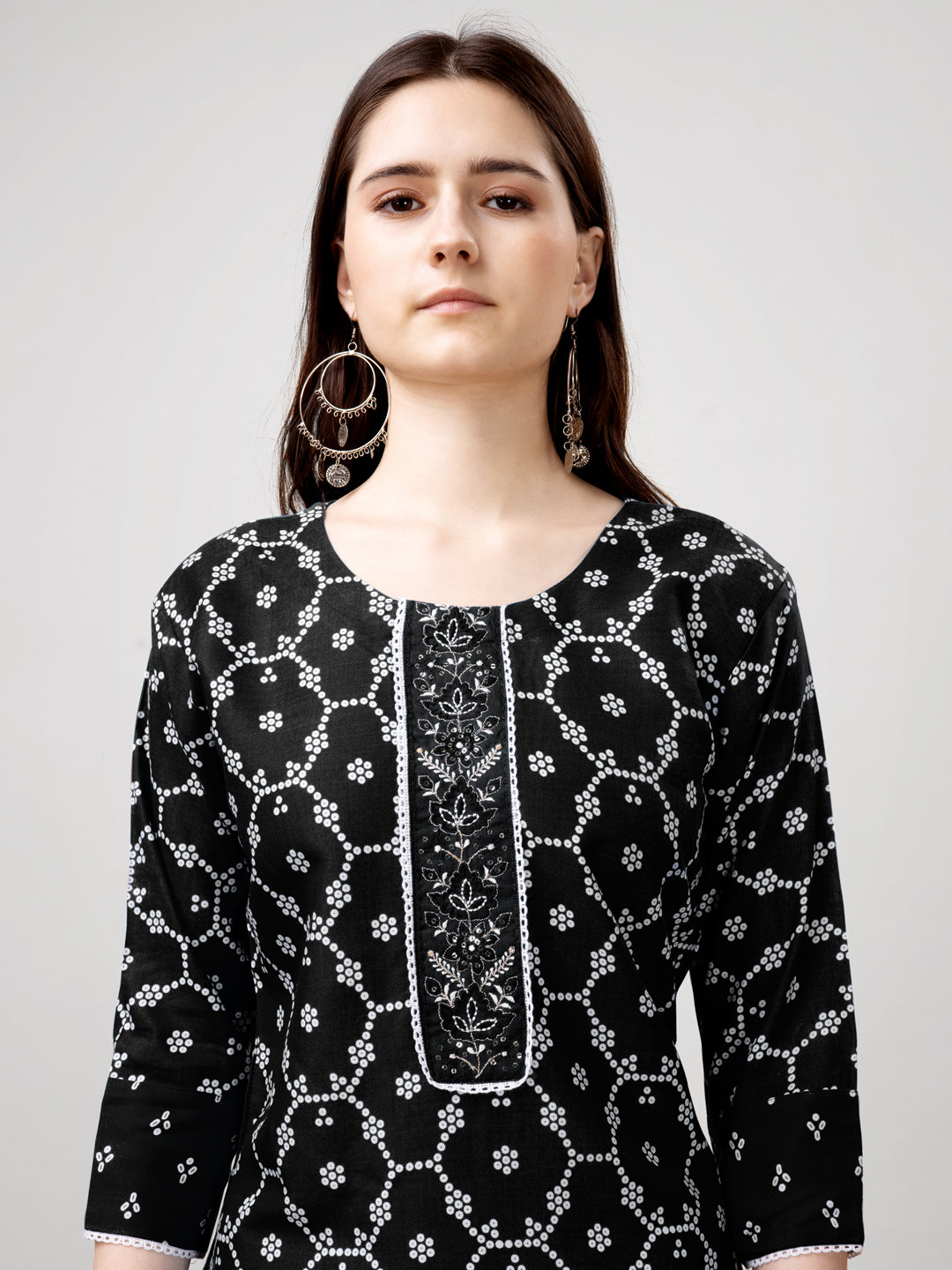 Printed Embroidered Black Rayon Kurta Sets For Women