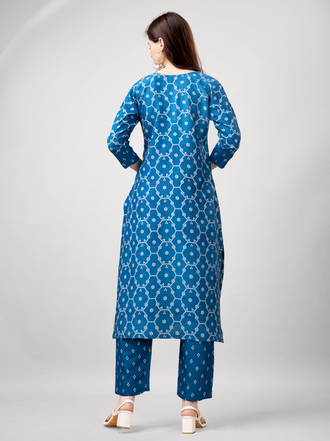 Printed Embroidered Blue Rayon Kurti Pant Sets For Women