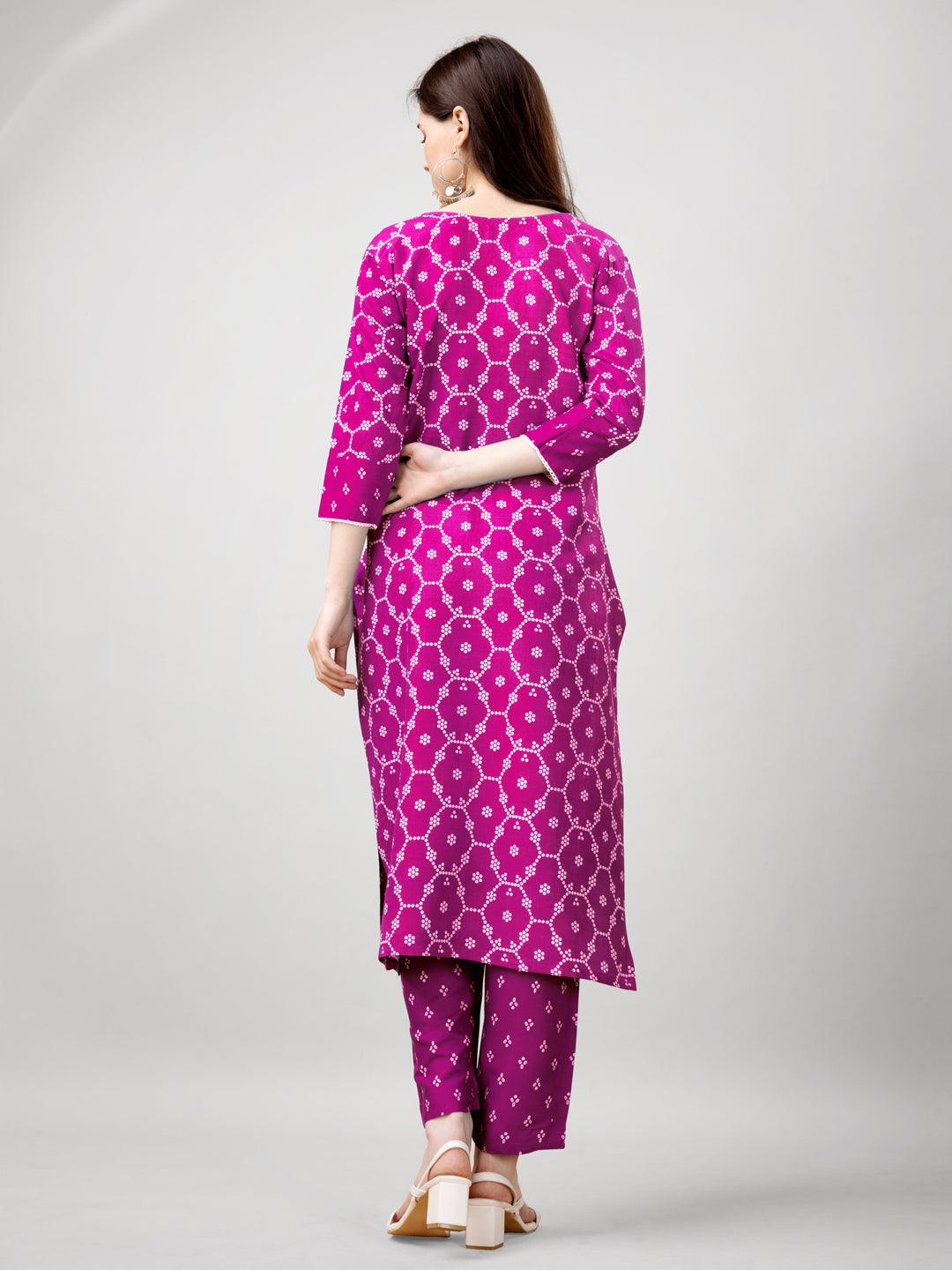 Printed Embroidered Pink Rayon Kurta Sets For Women