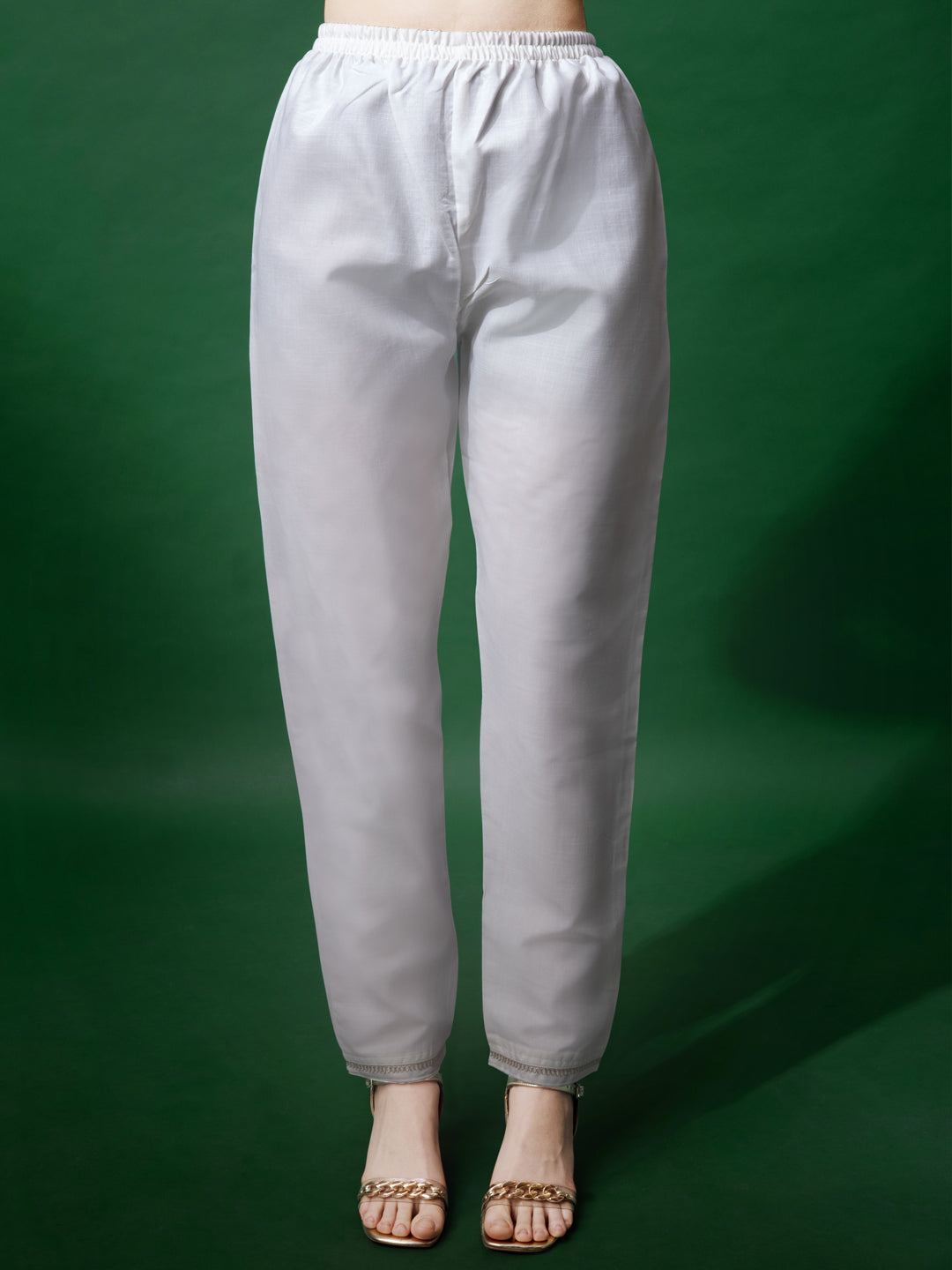 Embroidered White Cotton Kurta Pant Sets For Women