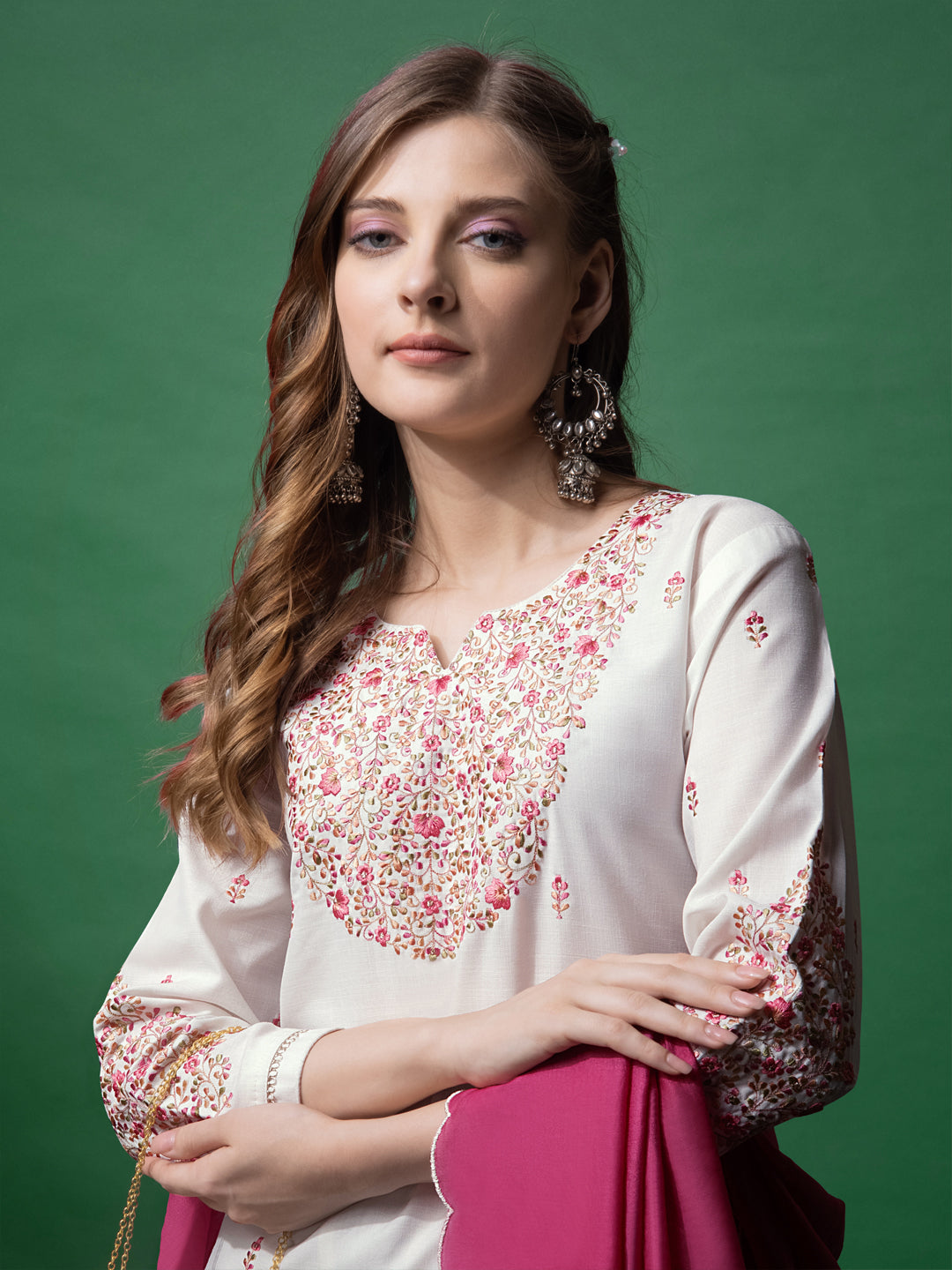 Embroidered White Cotton Kurta Sets for Women