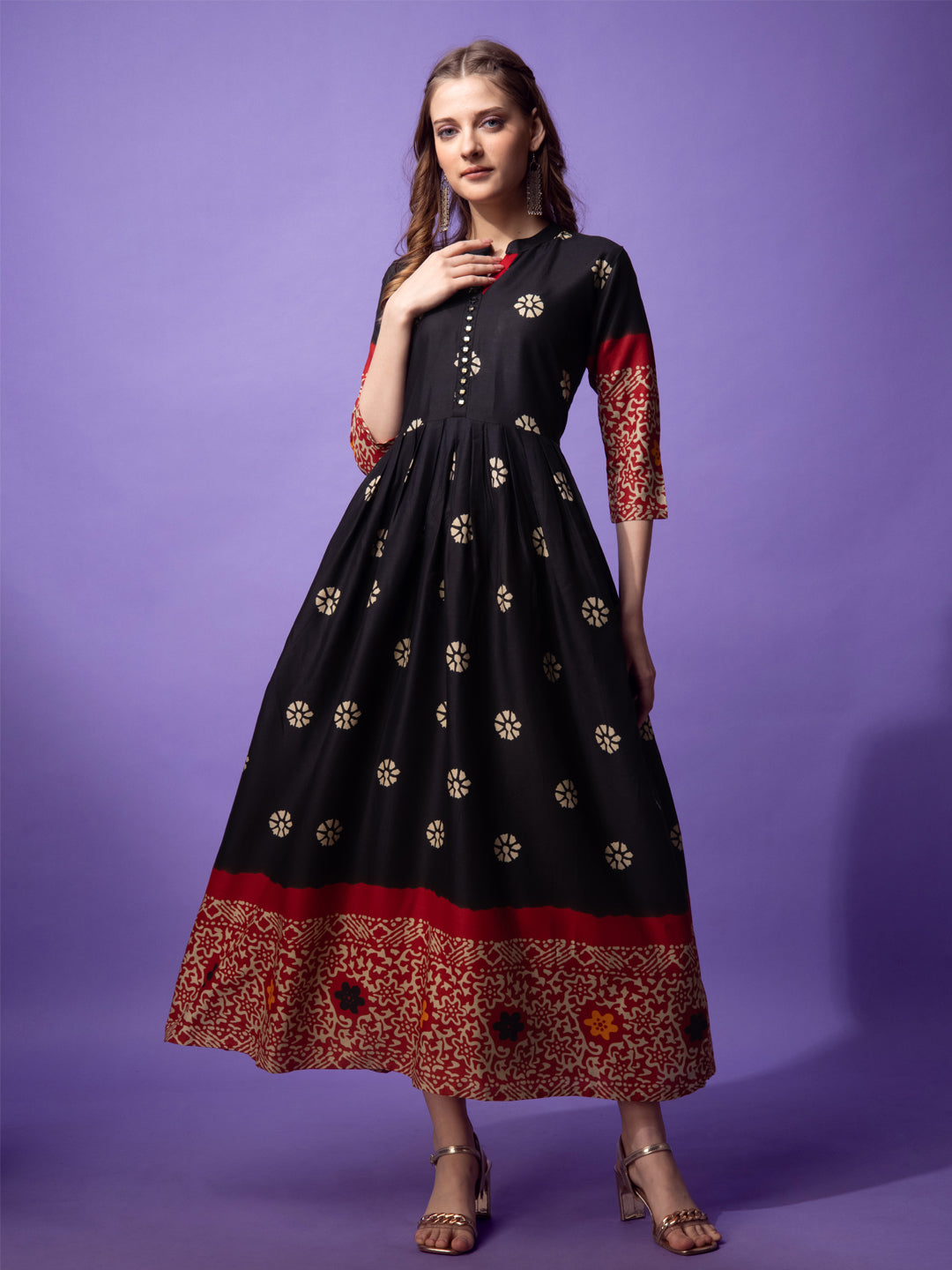 Black Printed Anarkali Suit For Women