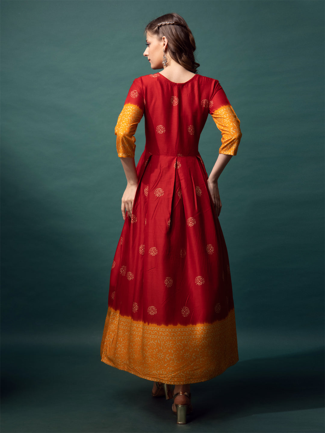 Maroon Anarkali Kurti Cotton Printed Back View