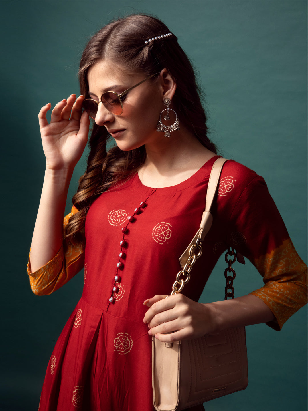 Anarkali Suit Maroon Coloured Cotton Printed