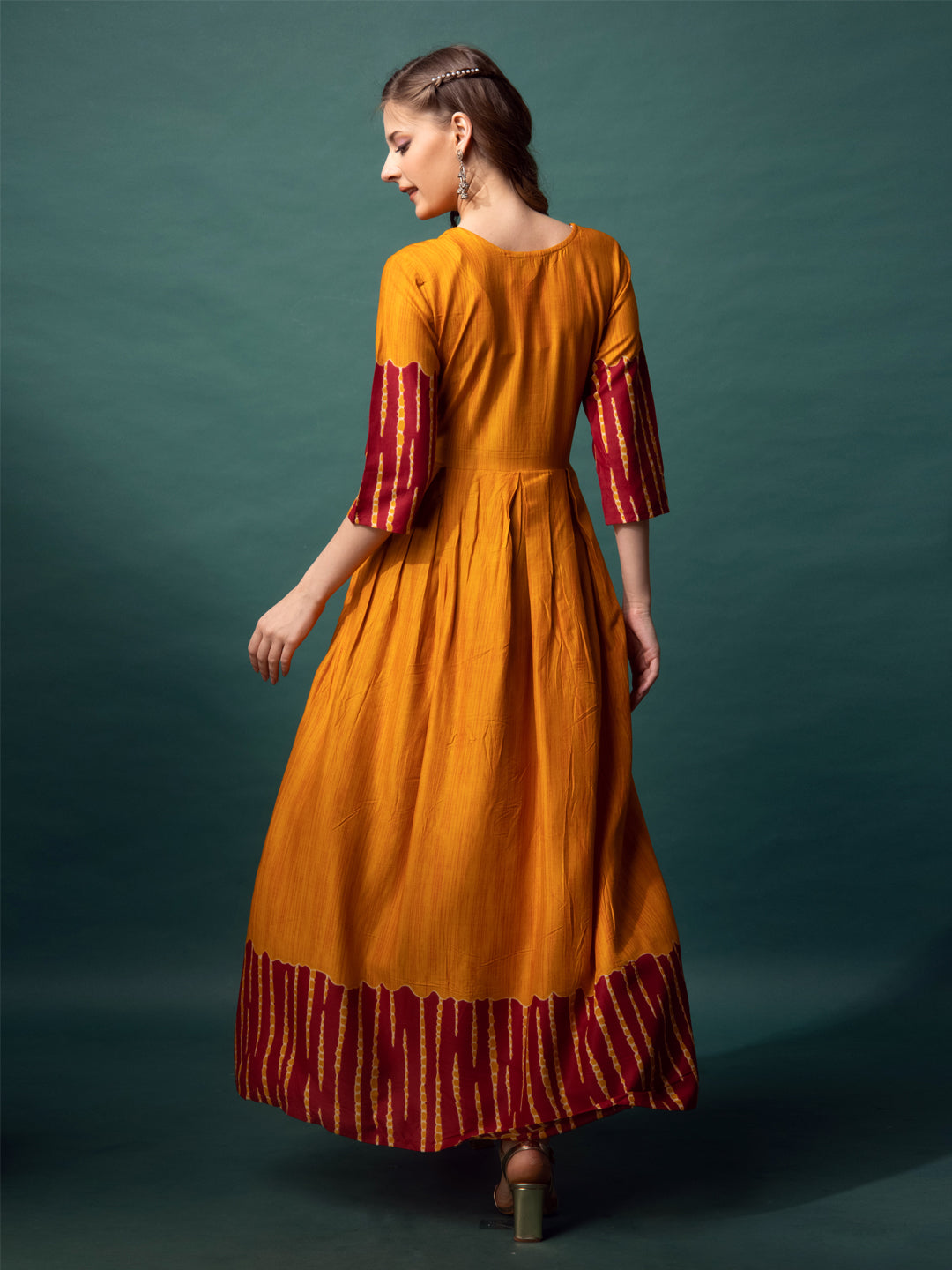 Mustard Yellow Anarkali Kurti Back View