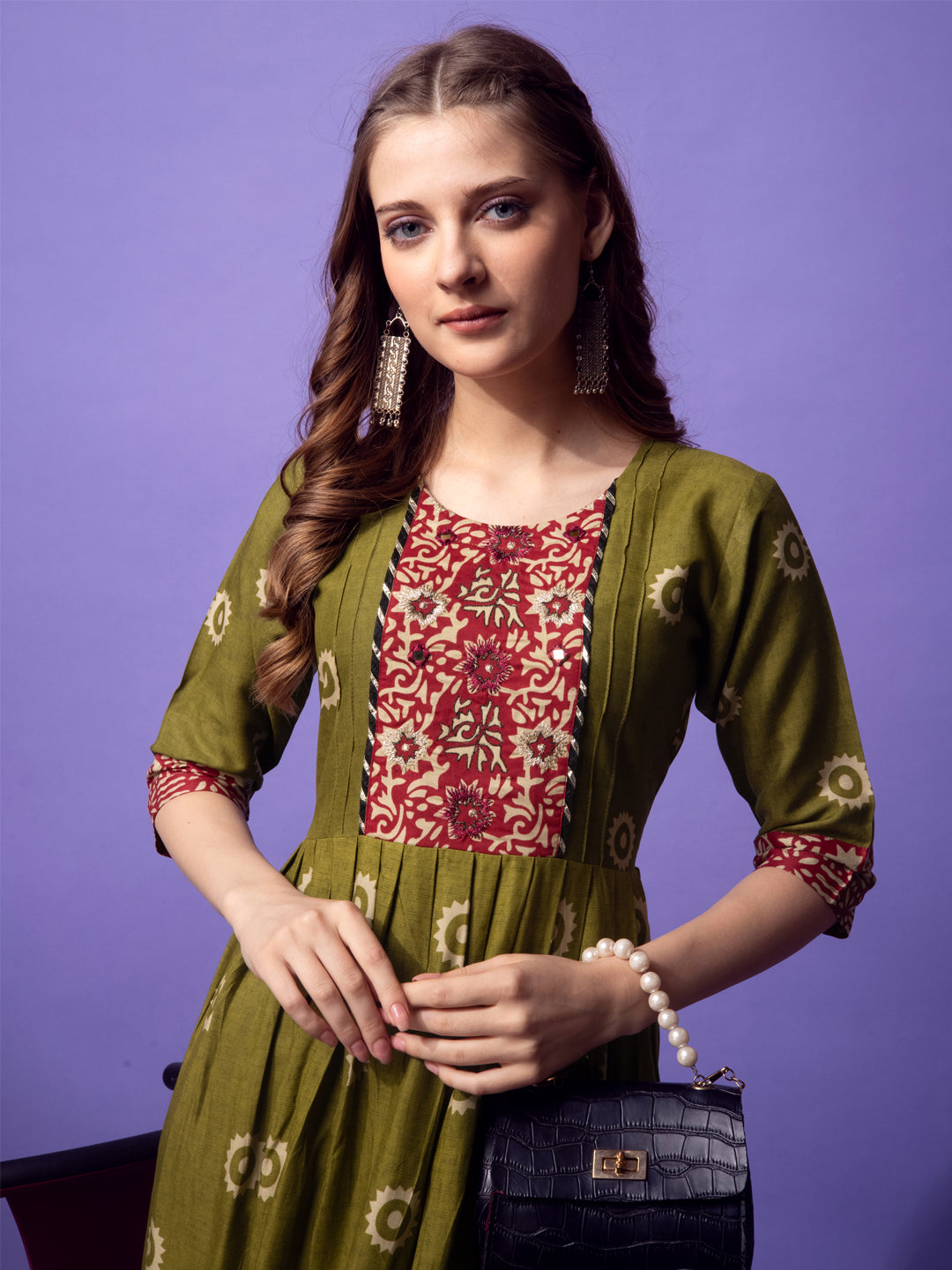 Mehendi Green Anarkali Kurta Set Placket View