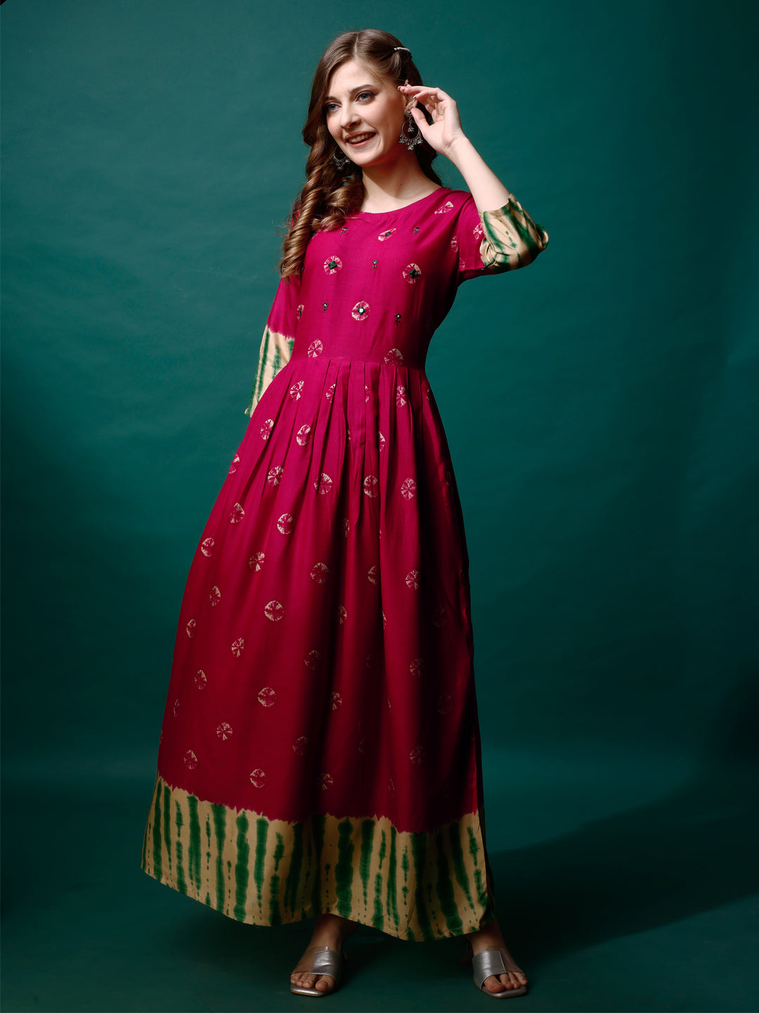 Rayon Anarkali Dress Pink