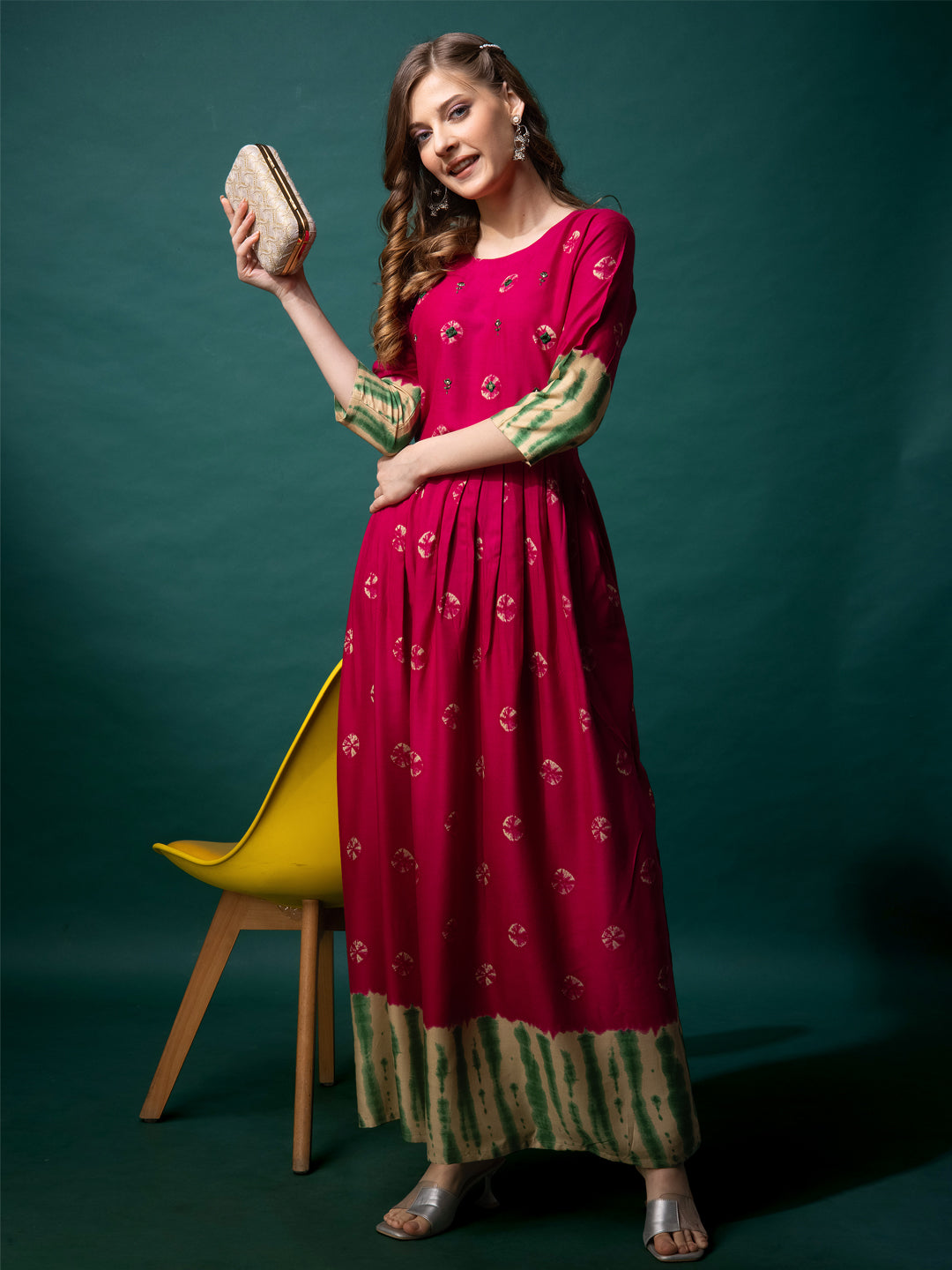 Pink Cotton Printed Anarkali Dress For Women