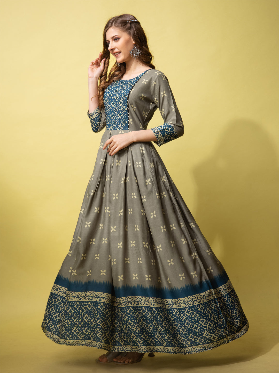 Grey & Blue Anarkali Kurti