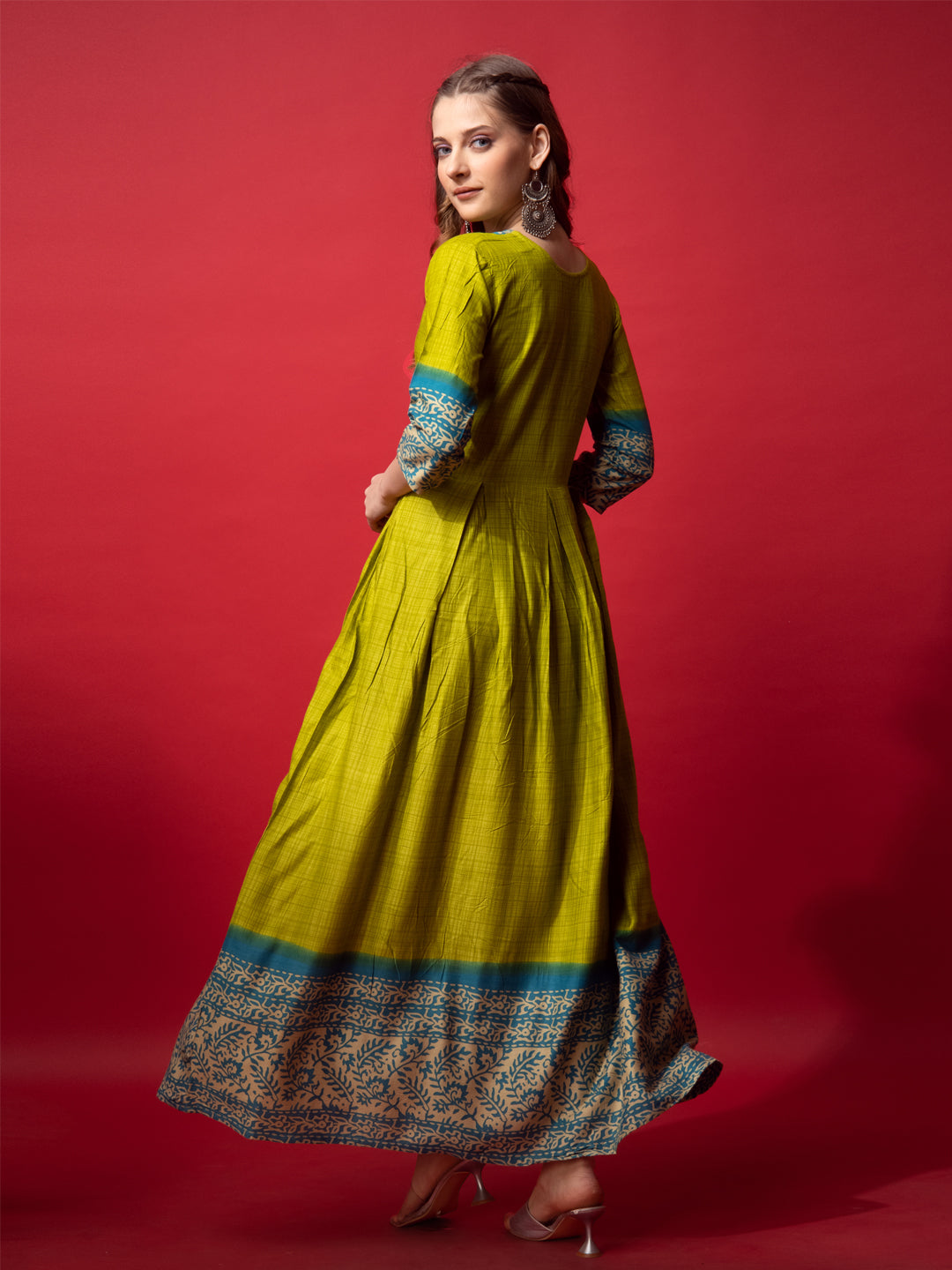 Parrot Green Anarkali Suit Side View