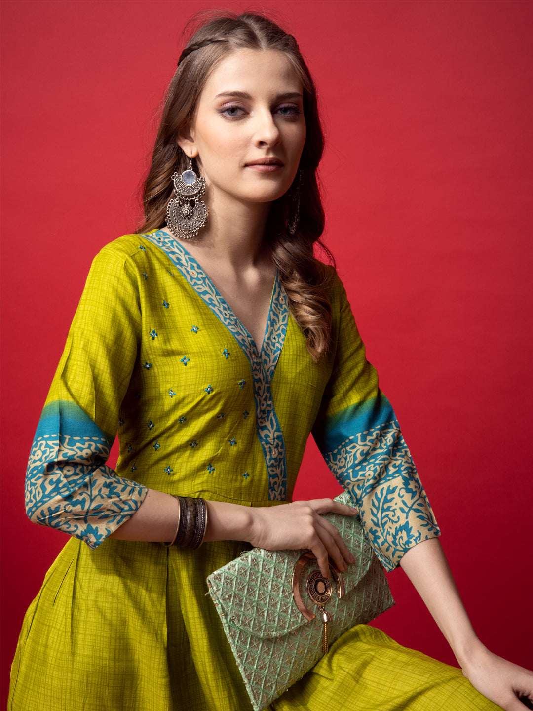 Angarkha Type Anarkali Kurti Parrot Green