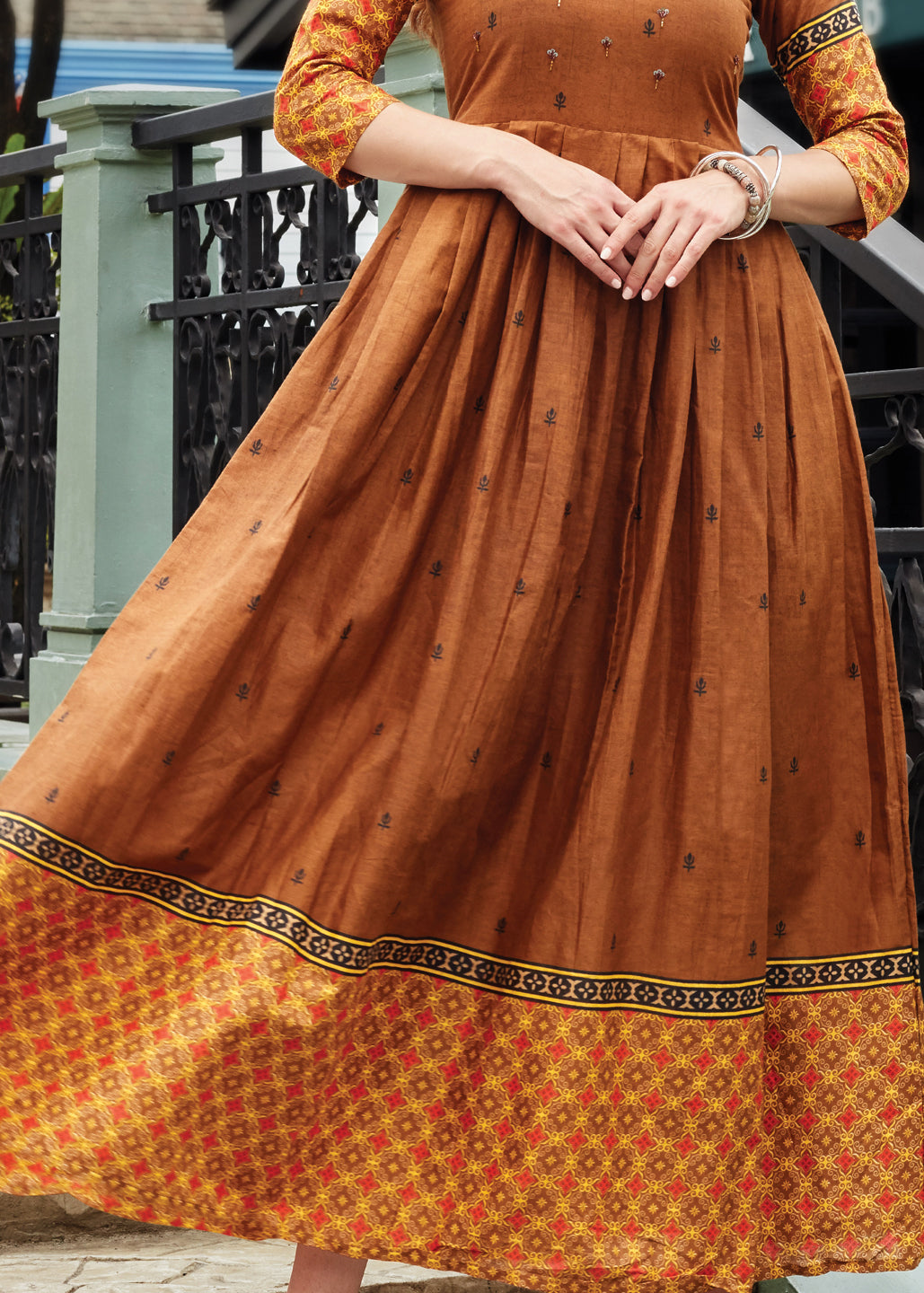 Brown Anarkali Kurta Set Placket View