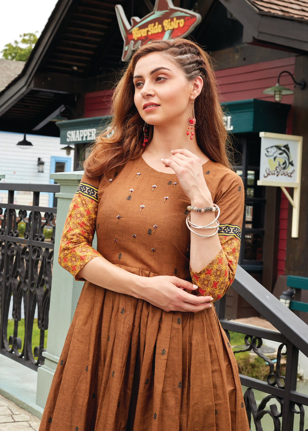 Brown Anarkali Kurti Placket View