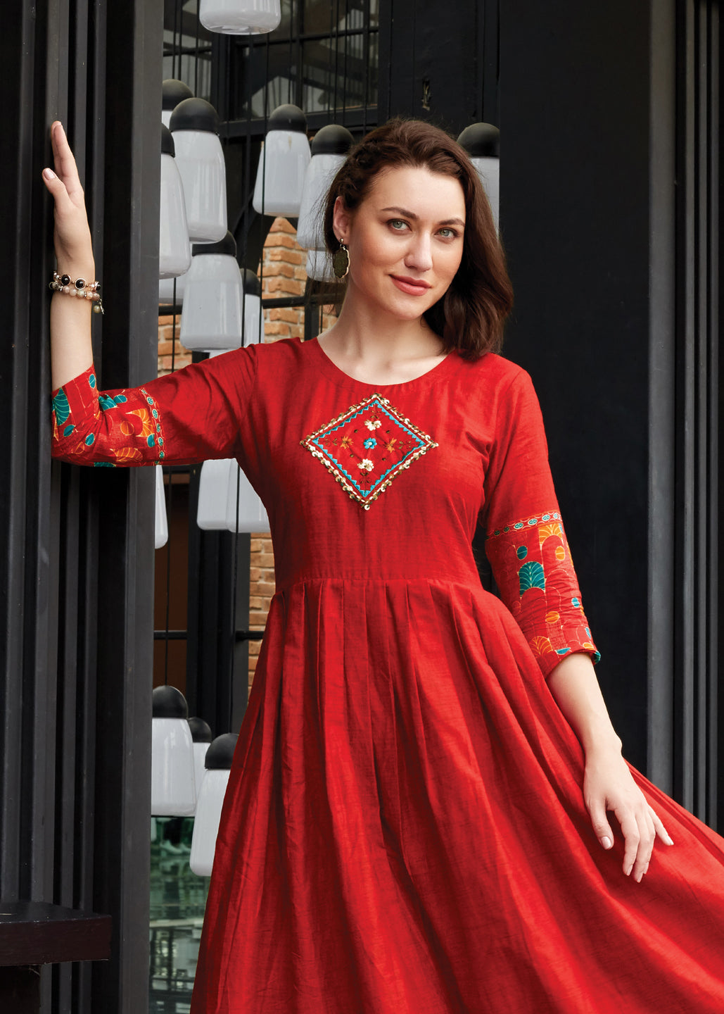 Maroon Anarkali Kurti with Embroidery Work on Cotton Fabric