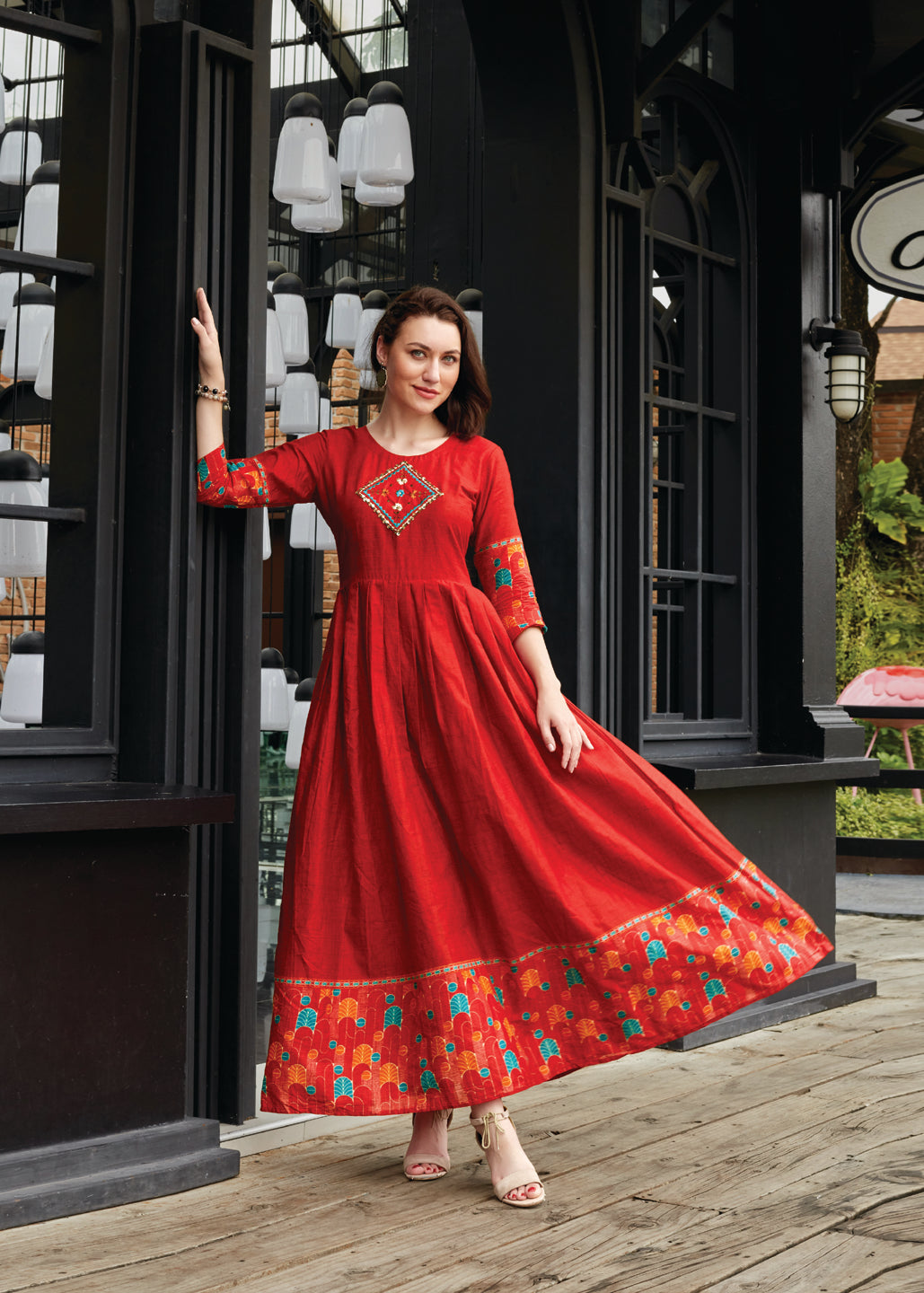 Anarkali Suit Maroon Coloured Crafted in Cotton Print