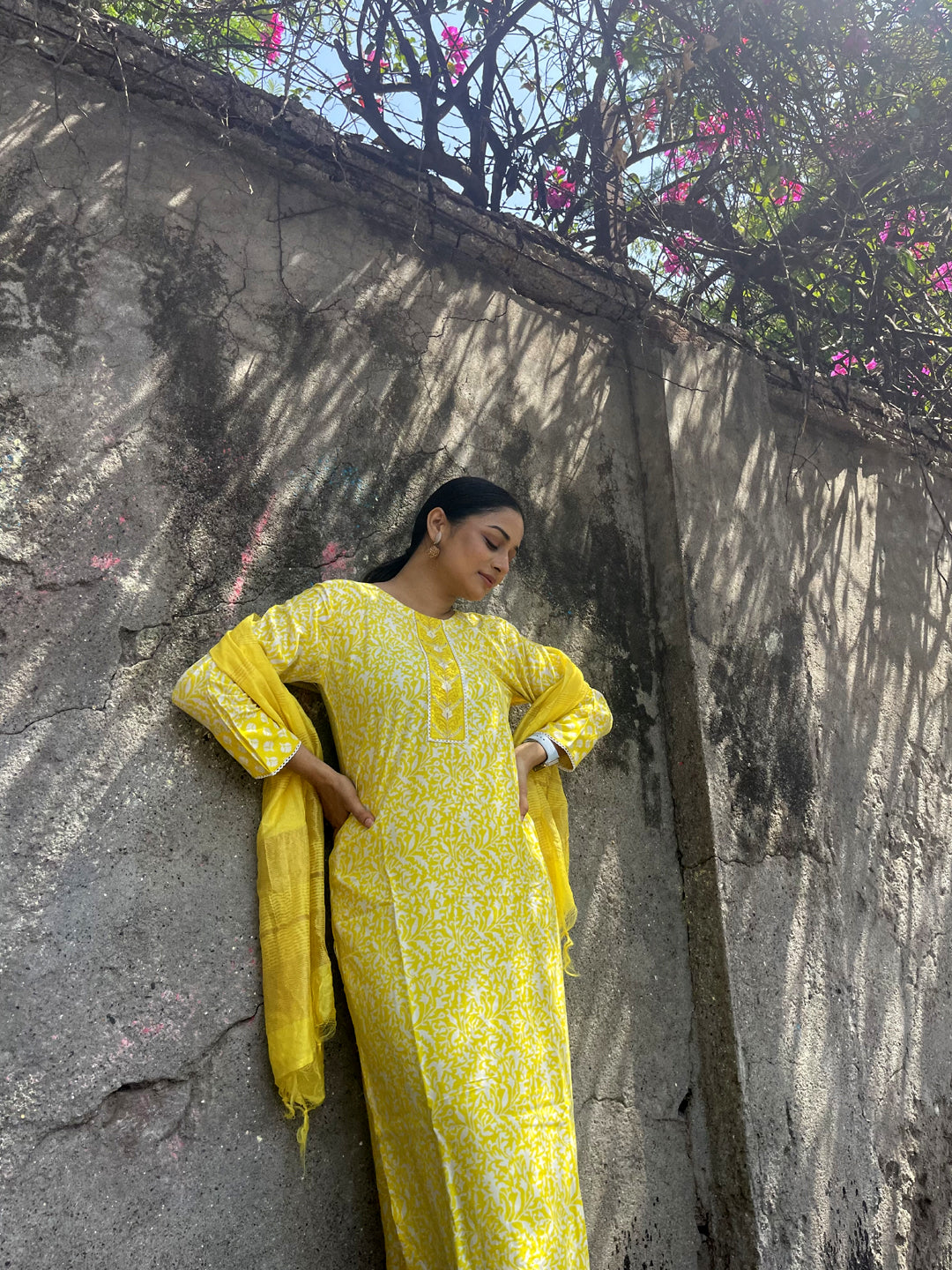 Yellow Rayon Printed Kurta Sets for Women