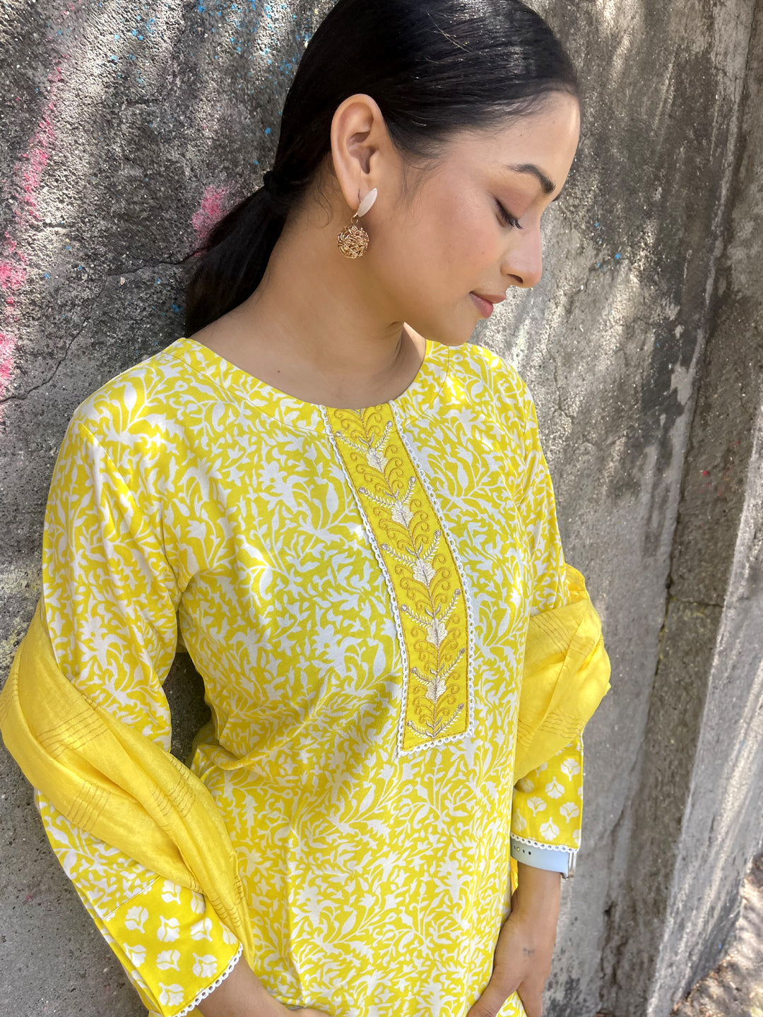 Yellow Rayon Printed Kurta Sets for Women