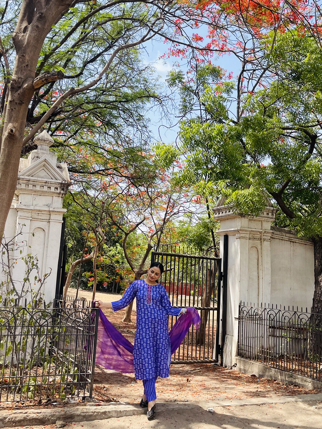 Purple Rayon Printed Kurti Pant Set with Dupatta for Women